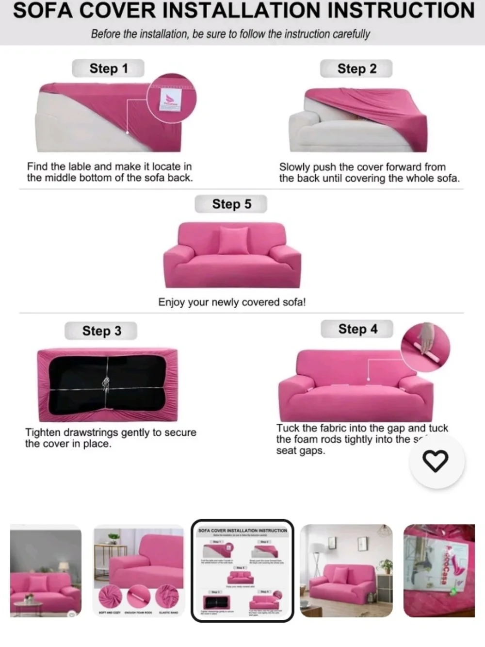 Pink Stretch Sofa Slipcover by